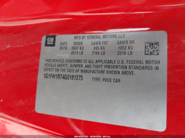 1G1FH1R74G0181275 Chevrolet lt1 - di, afm, vvt, ho, alum, gmna
