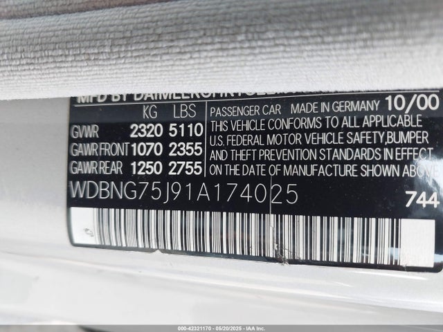 2001 MERCEDES-BENZ S 500 WDBNG75J91A174025 Photo 8