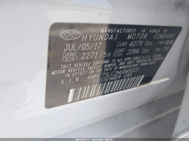KMHC75LC2HU049325 Hyundai Ioniq Hybrid Sel
