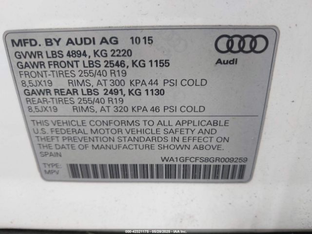 2016 AUDI Q3 WA1GFCFS8GR009259 Photo 8