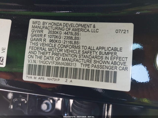 1HGCV1F39MA088313 Honda l15be