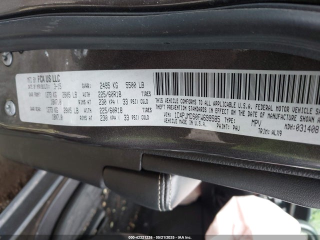 1C4PJMDS0FW699585 Jeep Cherokee Limited