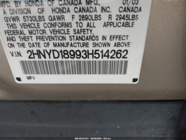 2003 ACURA MDX 2HNYD18993H514262 Photo 8