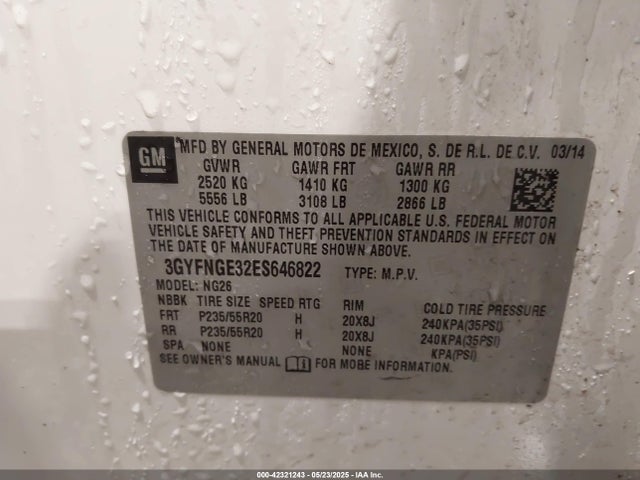 3GYFNGE32ES646822 Cadillac lfx - vvt, e85 max, aluminum