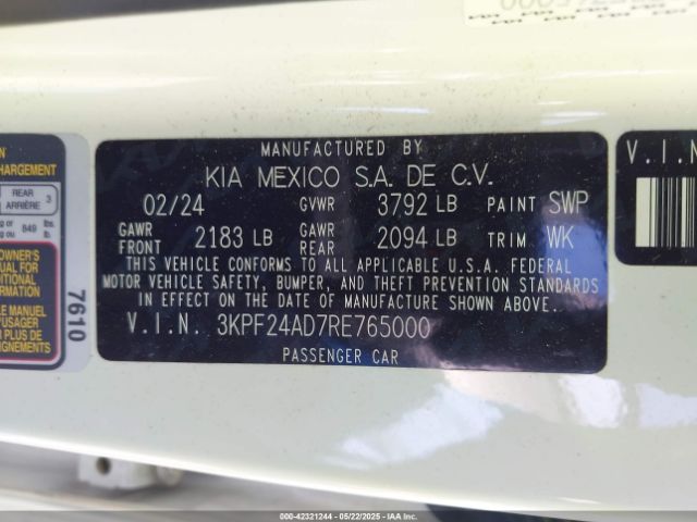 3KPF24AD7RE765000 KIA Forte Lxs