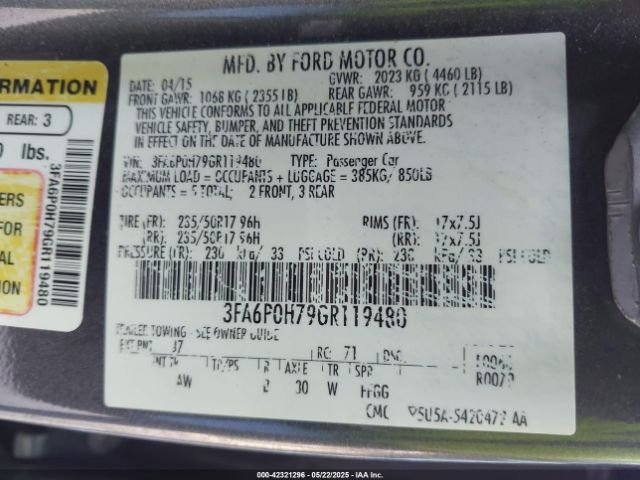 3FA6P0H79GR119480 Ford FUSION SE