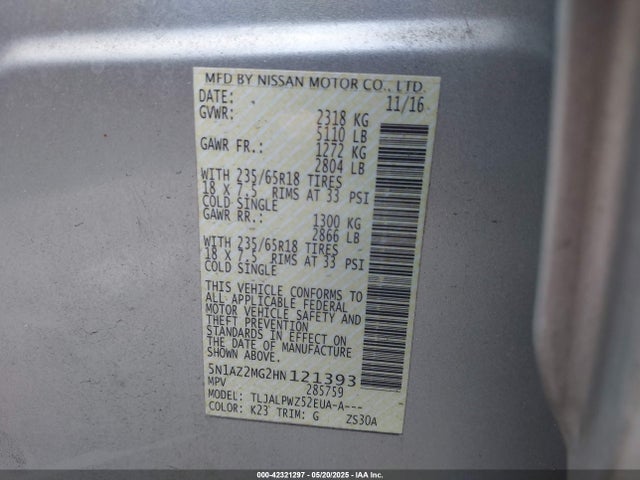 5N1AZ2MG2HN121393 Nissan MURANO S