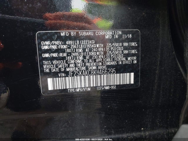 JF2SKAKC8KH466295 Subaru naturally aspirated u5