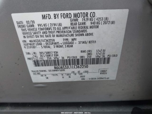 MAJ6S3JL1LC362250 Ford Ecosport Ses