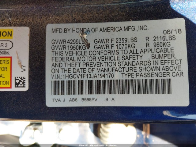 1HGCV1F13JA194170 Honda l15be