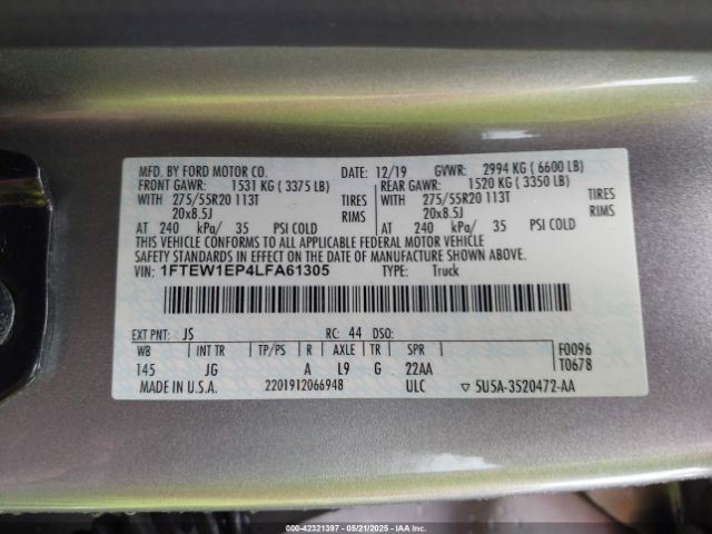 1FTEW1EP4LFA61305 Ford F-150 Xl
