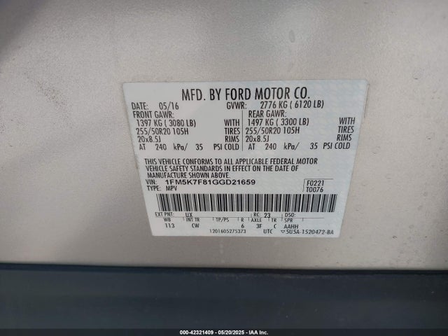 1FM5K7F81GGD21659 Ford 2016