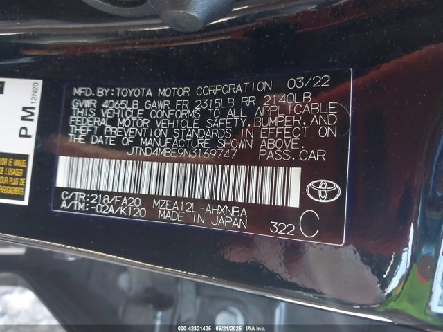 JTND4MBE9N3169747 Toyota Corolla Se Nightshade Edition