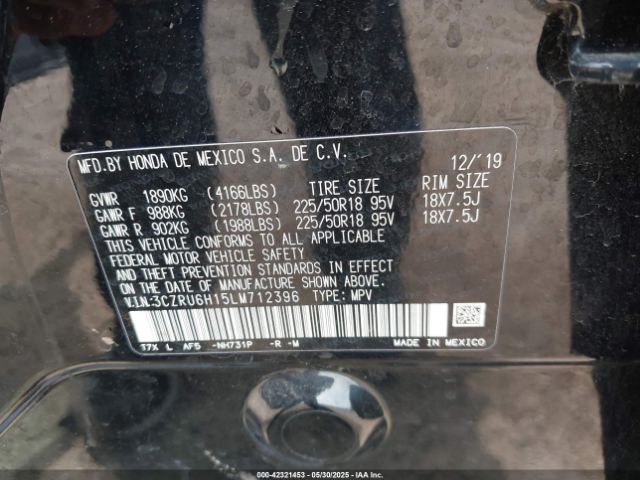 3CZRU6H15LM712396 Honda Hr-v Awd Sport