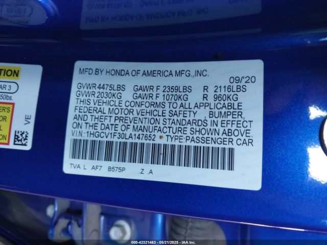 1HGCV1F30LA147652 Honda l15be