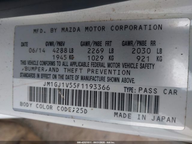 JM1GJ1V55F1193366 Mazda Mazda6 I Touring