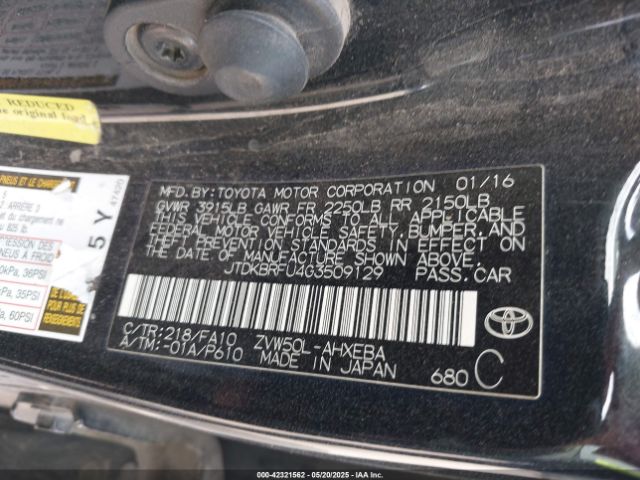 JTDKBRFU4G3509129 Toyota Prius Two