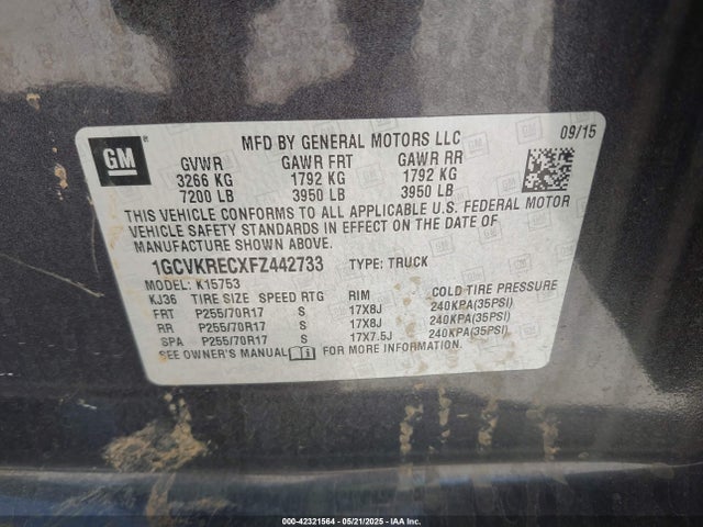 1GCVKRECXFZ442733 Chevrolet Silverado 1500 1lt