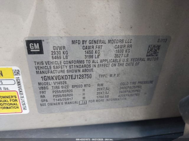 2014 CHEVROLET TRAVERSE 1GNKVGKD7EJ128750 Photo 8