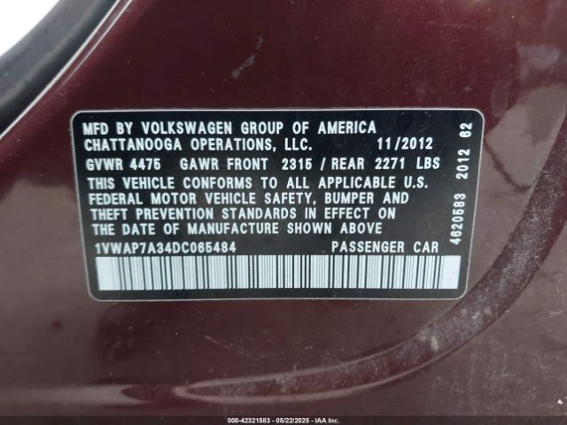 2013 VOLKSWAGEN PASSAT 1VWAP7A34DC065484 Photo 8