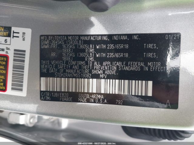 5TDHZRAH7MS519082 Toyota 2gr-fks