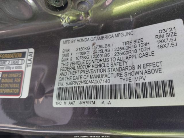 2021 HONDA CR-V 5J6RW2H50MA007140 Photo 8