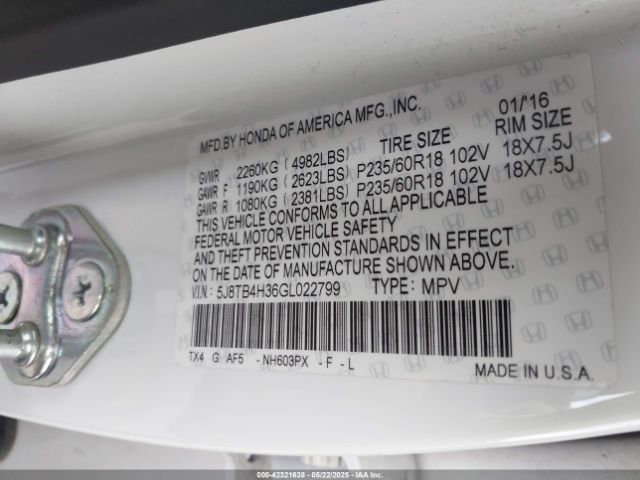 5J8TB4H36GL022799 Acura j35z2