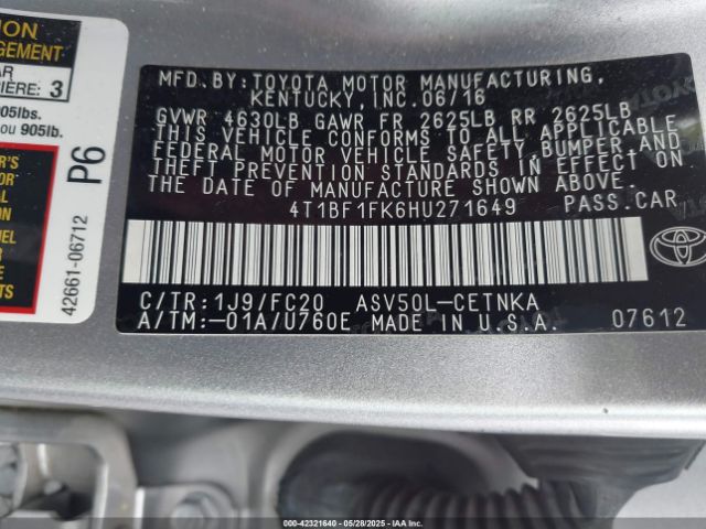 4T1BF1FK6HU271649 Toyota Camry Le/se/xle/xse