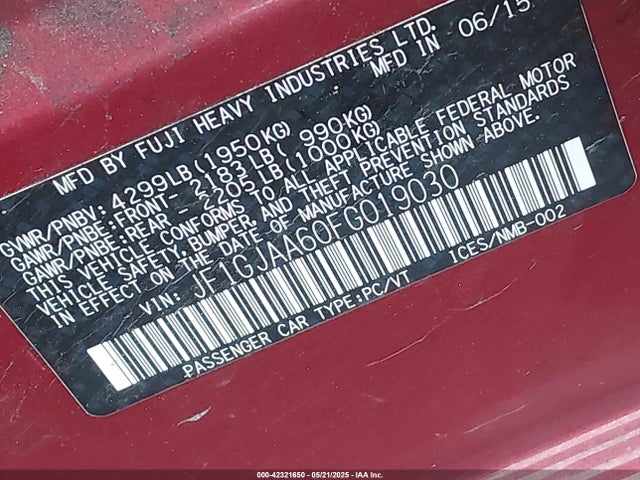 Subaru Impreza 2.0i 2015 JF1GJAA60FG019030 Image 9