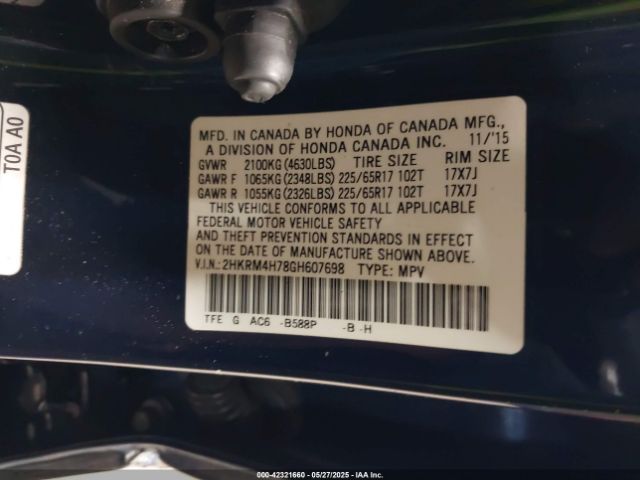 2HKRM4H78GH607698 Honda Cr-v Ex-l