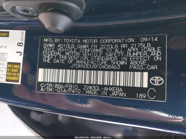 JTDKN3DU5F0408463 Toyota Prius Five/four/persona Series Special Edition/three/two