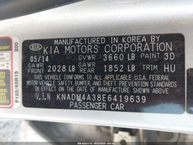 KNADM4A38E6419639 KIA RIO LX