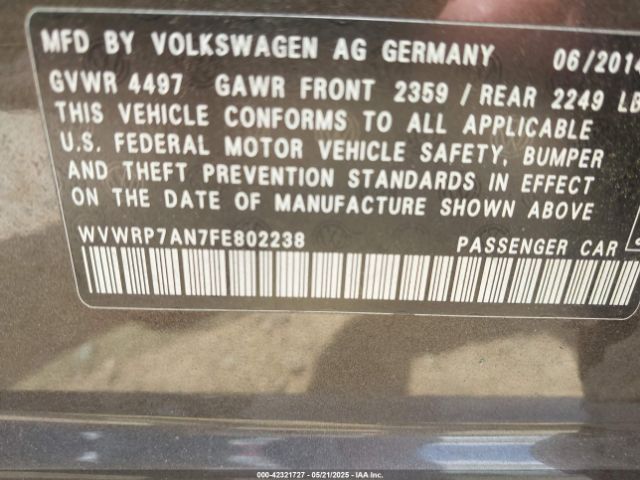 2015 VOLKSWAGEN CC WVWRP7AN7FE802238 Photo 8