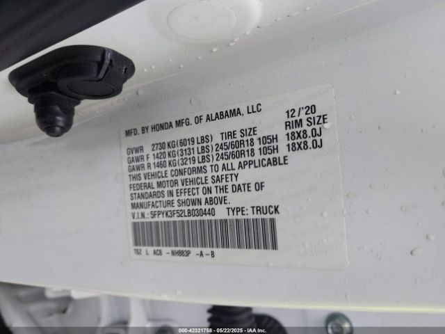 5FPYK3F52LB030440 Honda Ridgeline Awd Rtl