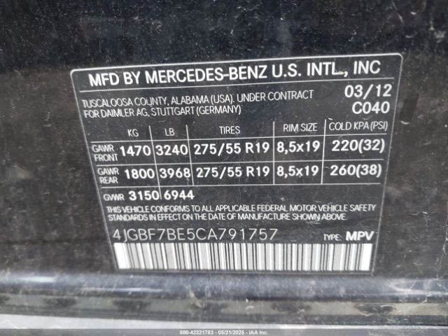 2012 MERCEDES-BENZ GL 450 4JGBF7BE5CA791757 Photo 8