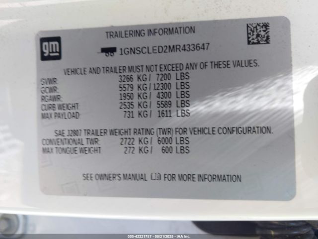 2021 CHEVROLET TAHOE 1GNSCLED2MR433647 Photo 8