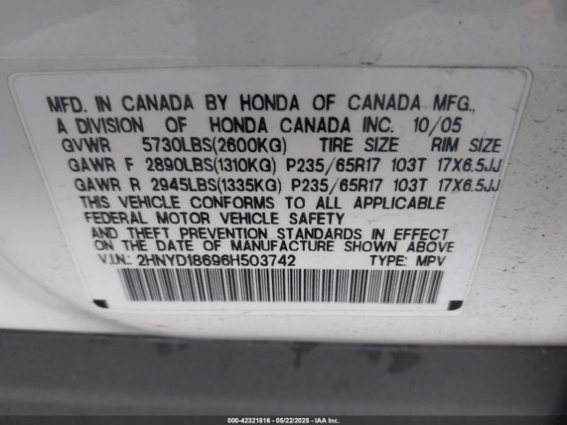 2006 ACURA MDX 2HNYD18696H503742 Photo 8