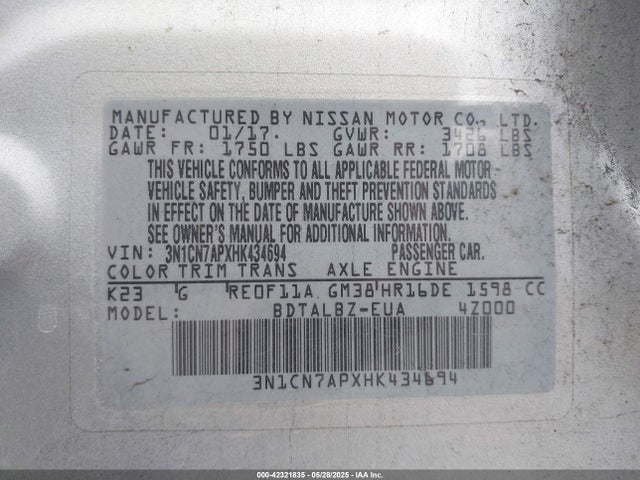 3N1CN7APXHK434694 Nissan 2017