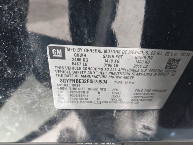 3GYFNBE32FS579904 Cadillac Srx Luxury Collection