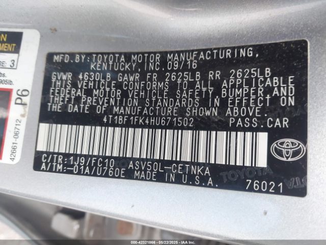 4T1BF1FK4HU671502 Toyota Camry Le/se/xle/xse
