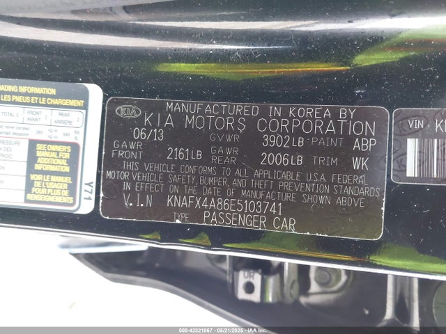 KNAFX4A86E5103741 KIA FORTE EX