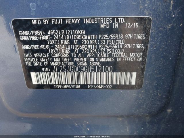 JF2SJGDC9GH512100 Subaru Forester 2.0xt Premium
