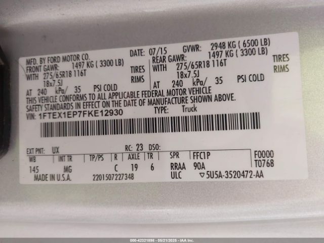 1FTEX1EP7FKE12930 Ford F-150 Xlt