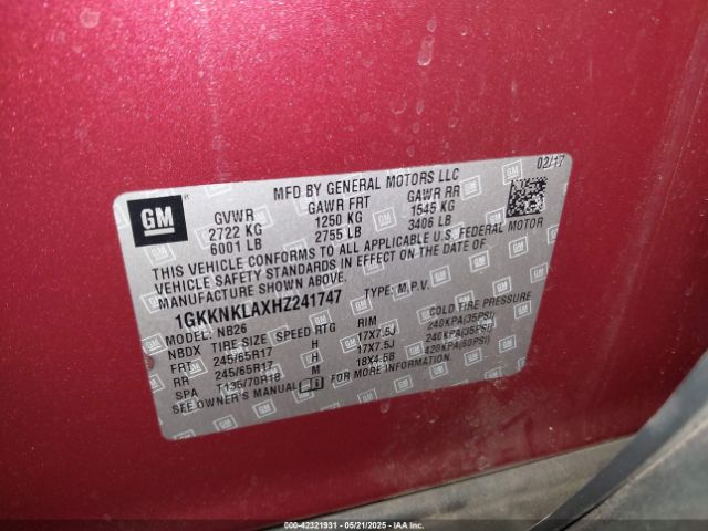 1GKKNKLAXHZ241747 GMC Acadia Sle-1