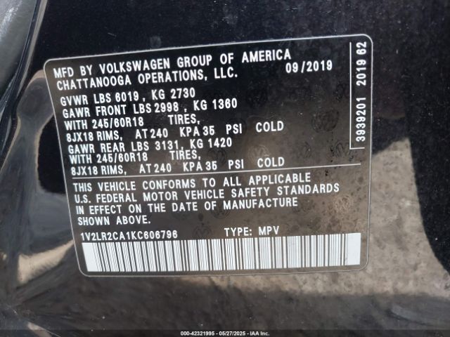 2019 VOLKSWAGEN ATLAS 1V2LR2CA1KC606796 Photo 8