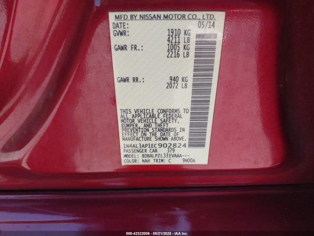 Nissan ALTIMA 2.5 2014 1N4AL3AP1EC902824 Image 9