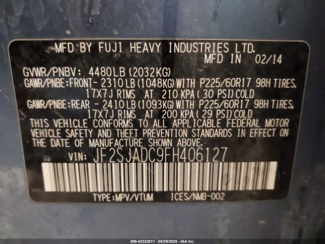 JF2SJADC9FH406127 Subaru 2.5na u5