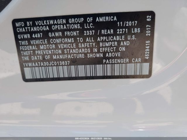 1VWAA7A30JC013637 Volkswagen Passat 2.0t R-line/2.0t S