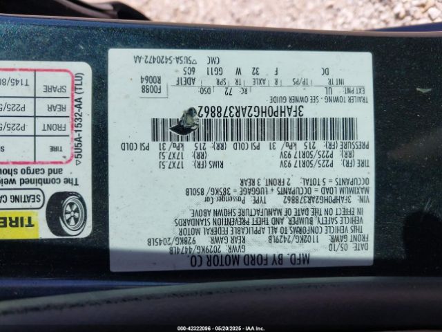 2010 FORD FUSION 3FAHP0HG2AR378862 Photo 8