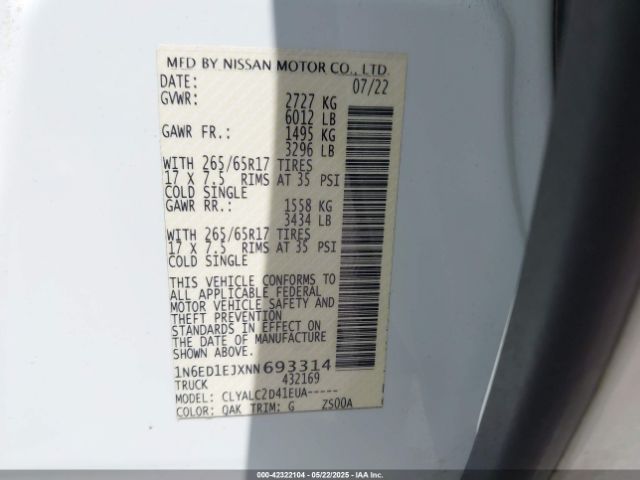 1N6ED1EJXNN693314 Nissan Frontier Sv 4x2